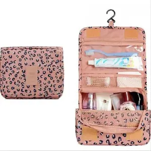 Leopard Print Travel Toiletry Bag, Portable Hanging Makeup Organizer with Hook, Compact Wash Bag for Men & Women, Stylish and Functional