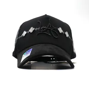 High-End Street Style Black Adjustable Unisex Cap Crafted for Street Fashion Enthusiasts Y2K Streetwear Hat with Unique Embellishments