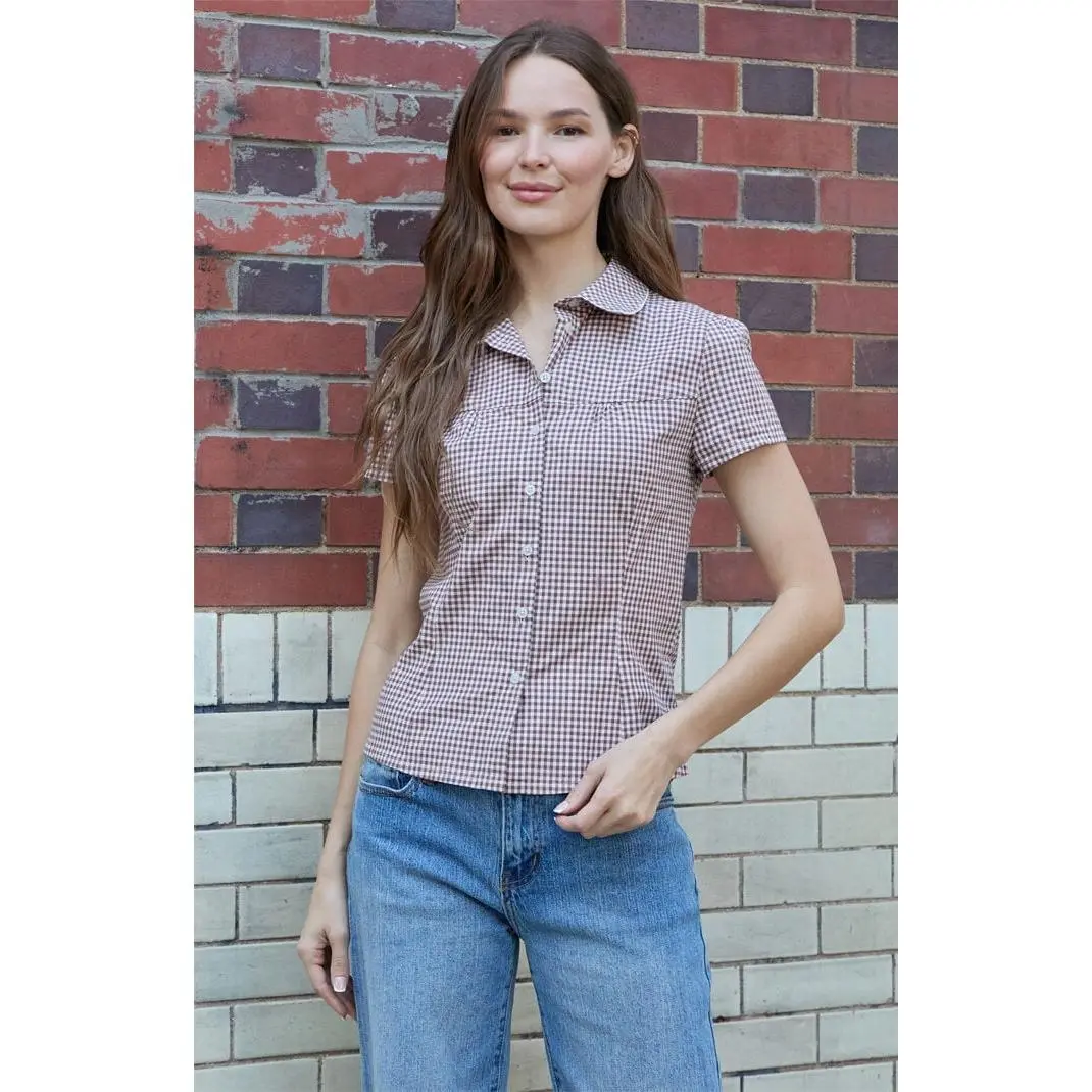 John Galt Women's Brown Gingham Teagan Collared Top