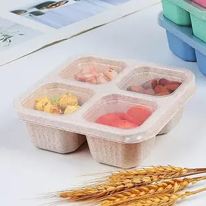4 Pack Bento Snack Containers Set, Compartment Food Storage Containers Wheat Straw Meal Prep Lunch Box Plastic Food Storage Containers