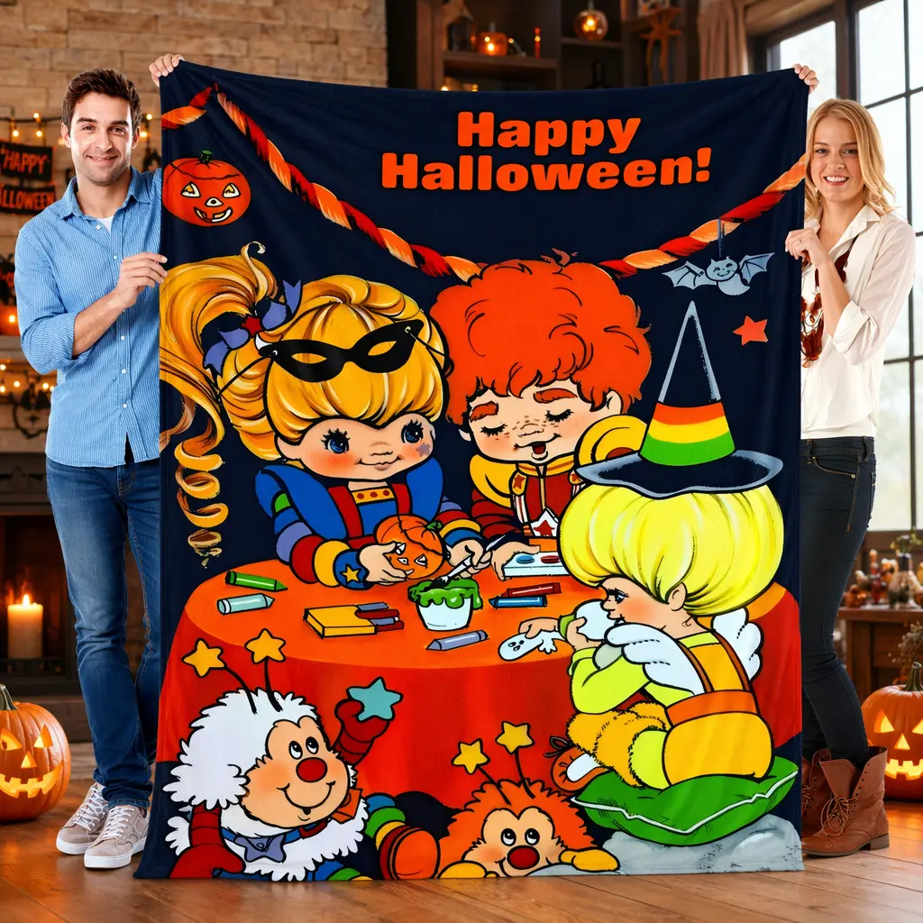 Rainbow Brite Halloween Flannel Throw Blanket Ultra Soft Cozy Plush Flannel Blanket Cute Cartoon Halloween Blanket for Couch Sofa Bed Home Decor Fall Birthday Halloween Christmas Gift