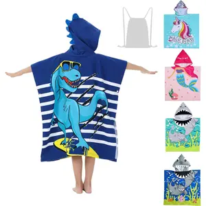 SQ-NG034 Dinosaur Beach Towel with Hood for 3-10 Years Boys and Girls Hooded Towels Bath Robe for Kids