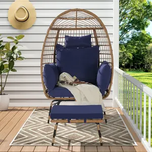 Cozara Oversized Wicker Egg Chair with Ottoman – Cozy Lounge Set