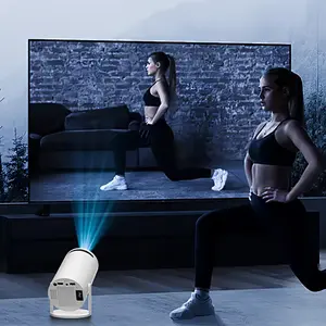 Portable Projector with big speaker, 4K 1080P Full HD Supported, Built in Android 11 WiFi6+Bluetooth 5.0, Multifunctional Projector for Home theater Cinema, Outdoor-HY300 Wireless White Audio Automatic Usb game auto keystone