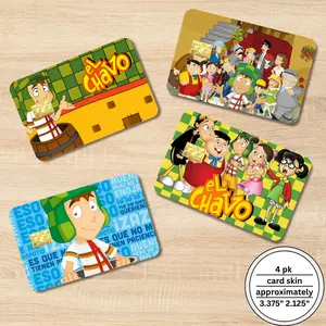 Chavo Cartoon Card Skins - 4-Pack Nostalgic Fun Designs for Debit Credit & Gift Cards Easy Peel Stick Removable No Residue 3.375" x 2.125"