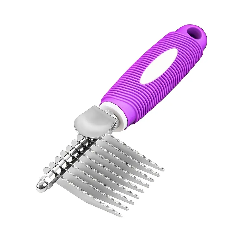 Dematting Comb for Dogs & Cats - Universal Fit Pet Grooming Deshedding Brush with Rounded Stainless Steel Teeth, Anti-Slip Handle, Extra-Wide Double Sided Undercoat Rake, Safe No-Scratch Hair Detangler for Long & Short Haired Pets