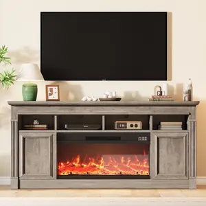 Summervibes Flash Sale Home Items - 67 Inch Farmhouse TV Stand with 36'' Electric Fireplace, Rustic Wood Entertainment Center Fits TVs Up to 75 Inch, Media Console Table with Storage Cabinets and Open Shelves, Multifunctional TV Shelf for Living Room