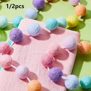 1/2pcs Macaron Color Velvet Ball Garland, 6.5 Feet Long Knitted Woolen Ball Garland, Christmas Decorations for Home Room Living Room Office, Festive Decorations