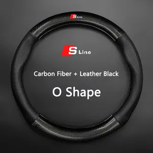 38cm Carbon Fiber PU Leather Car Steering Wheel Cover, Protector Case for Audi Sline A3 8p 8L 8v S3 Rs3 Q3 Rs Tt, Auto Accessories