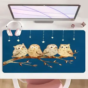 [Mouse Desk Pad] Non-Slip Mouse Pad Large Gaming Mouse Pad With Rubber Base & Stitched Edge Owl Starry Night Blue Design Desk Top Protector Mat For Home & Office Christmas Gift