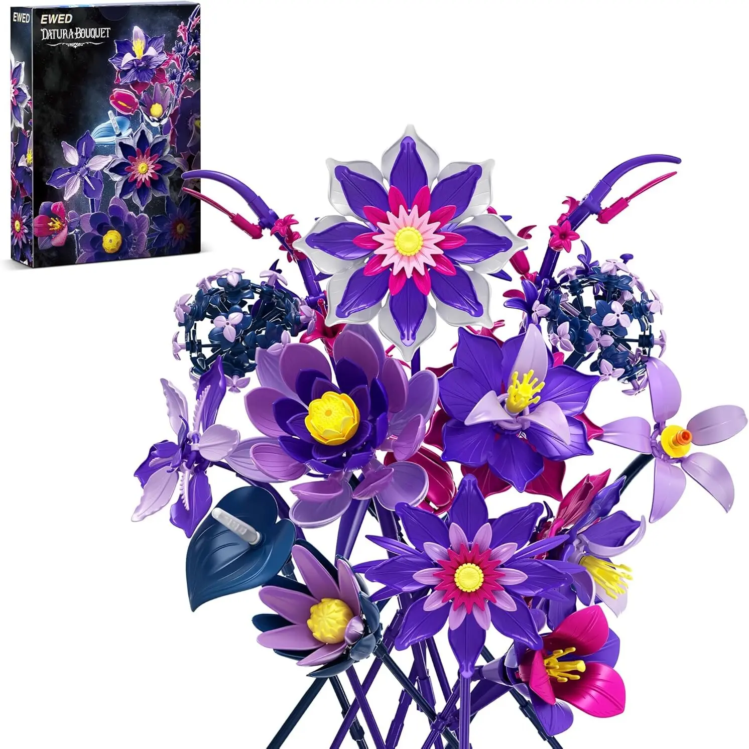 Gothic Purple Flowers Bouquet Building Set for Adults, Artificial Flowers Botanical Collection, Gift for Christmas Thanksgiving Mother's Valentine's Day, Home Office Decor, Diy Flower Decor