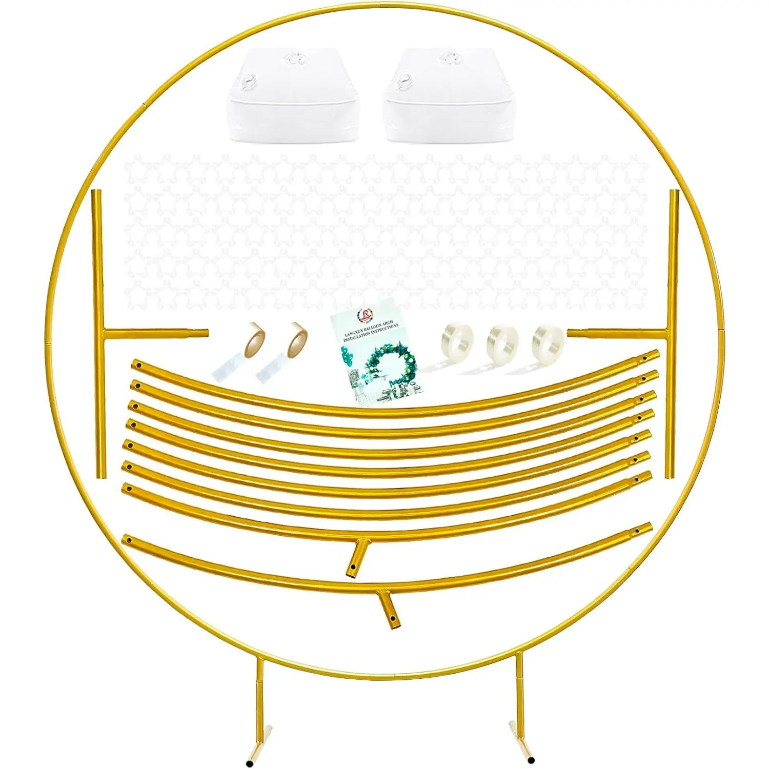 7.2ft Gold Steel Frame Round Shape Balloon Arch Reusable Kit with 2pcs Water Bags for Wedding, Photo Background & Festive Party Supplies (Christmas Decoration Included)