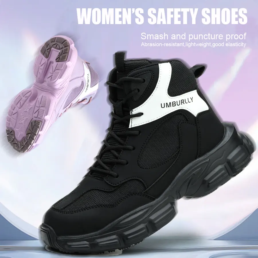 Women’s safety shoes — impact-resistant steel toe, puncture-resistant Kevlar; lightweight outdoor work boots for women; high-top industrial work shoes with ankle protection