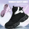UMBURLLY Women's High-Top Round Toe Fabric Work & Safety Shoes - Lace-Up, Wide Fit, Anti-Collision Steel Toe, Industrially Hardened, Impact-Resistant, Kevlar Puncture Protection, Ankle Support, Lightweight Industrial Footwear with Letter Accents