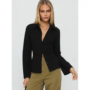 Eryx Tie Back Button Up Top Black