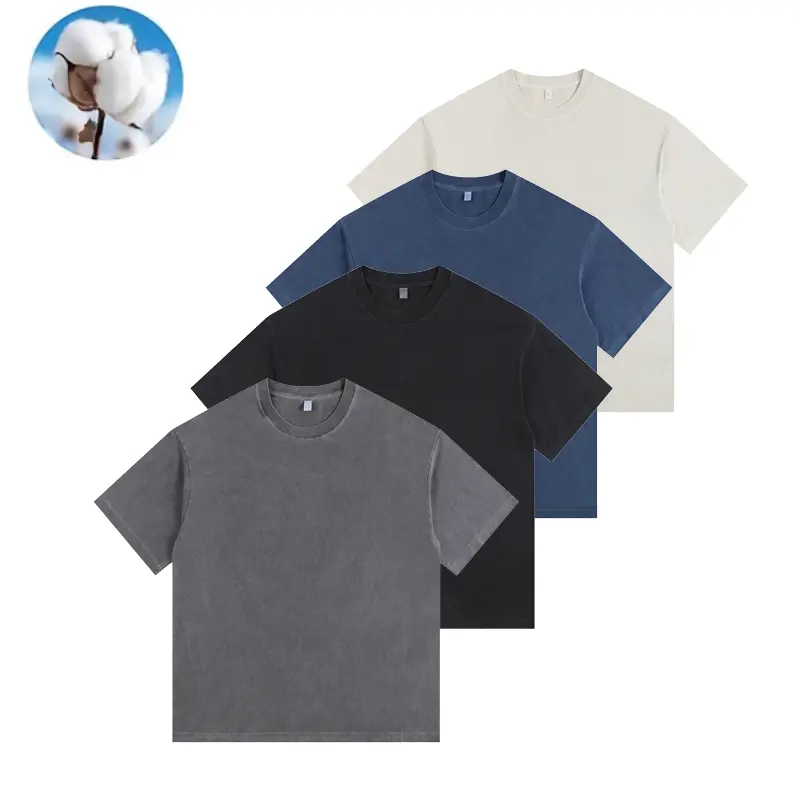 Men's 4-Pack Plain Heavyweight Thick Cotton T-Shirts - Baggy Oversized Boxy Fit, Drop Shoulder, Short Sleeve, Round Neck, Drape Fabric Streetwear, Tee, Pure Cotton, Chic, Preppy