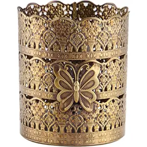 Butterfly Designed Vintage Hairbrush Holder Antique Make up Brush Holder Makeup Vanity Organizer (Brass (Matt Gold), Medium)