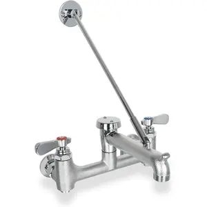 Commercial Mop Sink Faucet with Vacuum Breaker Wall Mount 8 Inch Adjustable Center Pail Hook Heavy-Duty Brass Utility Faucet for Restaurant Garage Industrial