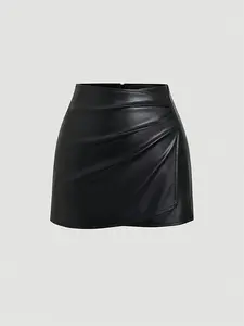 Women's Vintage American Style Sexy Tight Fitted Mini Skirt, PU Leather, Solid, Suitable All Seasons, Elegant & Stylish Design Clothes