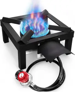 High Pressure Single Propane Burner Outdoor Cooking with Heat Shield and Guard Propane Burner Head for Camping Tailgating Seafood Boil Home Brewing  Patent Pending