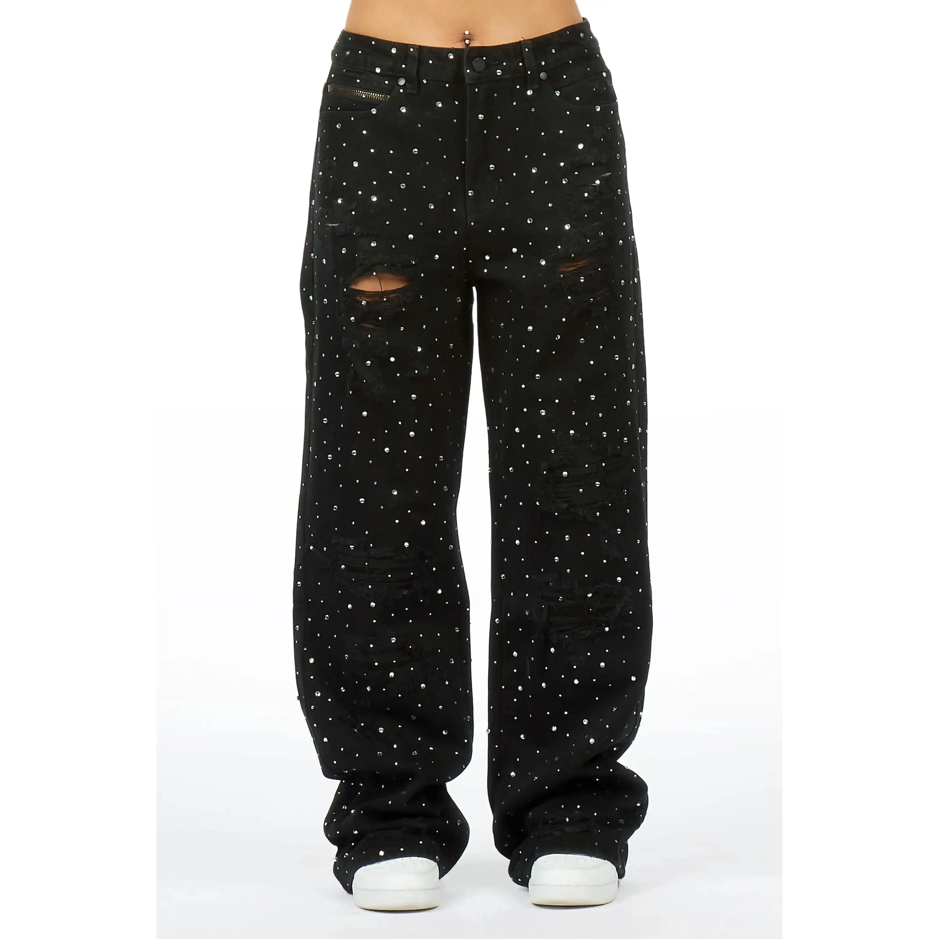 Amayah Black Rhinestone Baggy Fit Jean