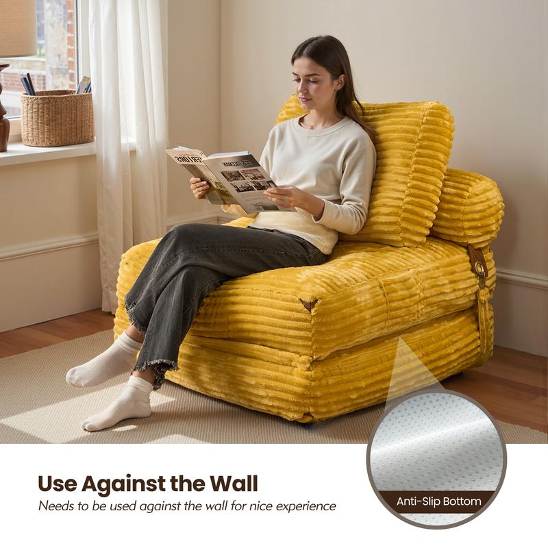 【Jumpstart Sale】Ovios Convertible 3 in 1 Folding Sofa Bed 36" W Boneless Chaise Lounge with Pillow & Lumbar Support for Living Room & Bedroom - No Assembly Required