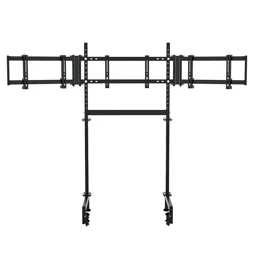 Supllueer Triple Screen Monitor Stand Fit for Round Tube series Racing Cockpit Stand, Support mounting 24-32 inches monitor.