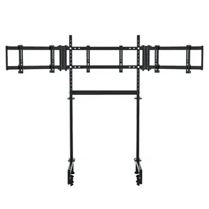 Supllueer Triple Screen Monitor Stand Fit for Round Tube series Racing Cockpit Stand, Support mounting 24-32 inches monitor.