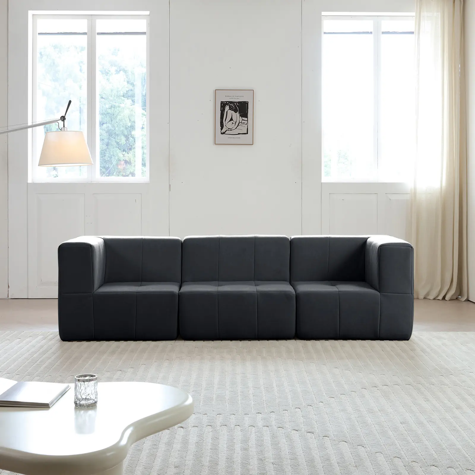 nugget couch Sofa, 89" Comfy Sofa Couchwith Extra Deep Seats, Modern Sofa- 3Seater Sofa, offwhite Bouclé