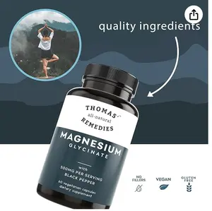 Thomas' all-natural Remedies Magnesium Glycinate Supplements, High Absorption, Dietary Supplements for Support, Non-GMO, No Fillers, 60 Vegan Capsules Supplement