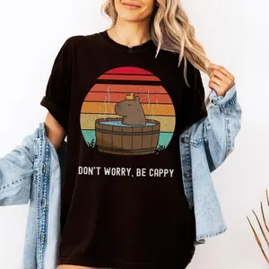 Capybara Don't Worry Be Capy Retro T-Shirt, Capybaras Lovers Gift, Funny Capybaras Shirt, Funny Cute Animal Clothing Cotton