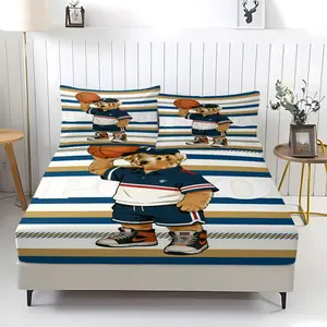 3-Piece Set Of Teddy Bear Patterned Bed Sheets, Soft And Durable Bedding Set Includes 1 Bed Sheet And 2 Pillowcases, Suitable For Daily Holiday Birthday Gifts And Bedroom Decorations For Children And Adults