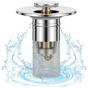 Bathroom Sink Drain Stopper for US Universal Replacement, Pop Up Drain for Bathroom Sink with Stainless Steel Filter Basket Hair Catcher, Sink Drain Strainer for 1.1-1.45 Inch