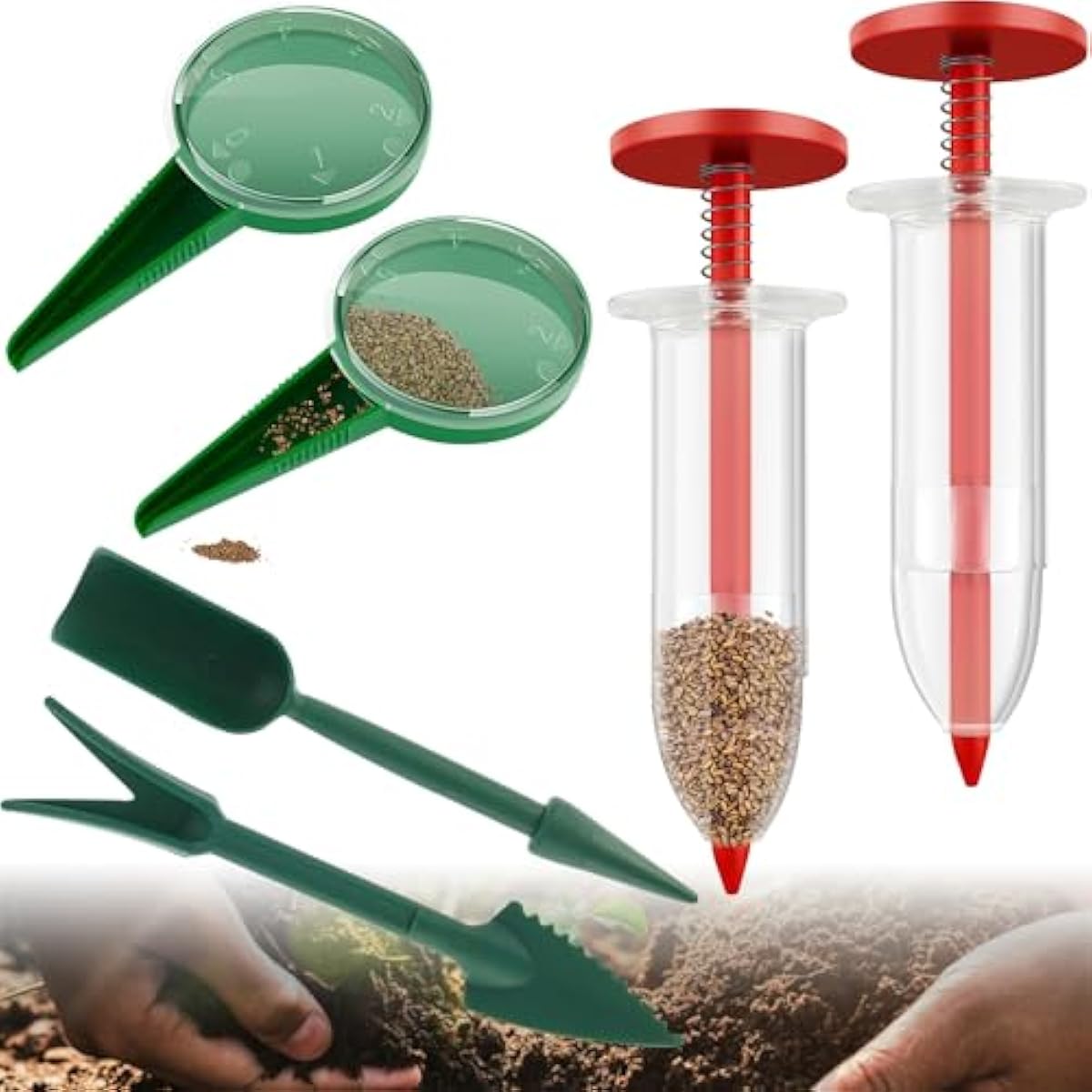 6 PCS Mini Seed Spreader, Sowing Seed Dispenser with 5 Speeds, Sowing Helper, Small Seed Planter Tool, Manual Seedlings Dibber and Widger Set, Seed Sower Spreader Handheld for Tiny Seeds (Red) 6 PCS Mini Seed Spreader, Sowing Seed Dispenser with 5 Speeds, Sowing Helper, Small Seed Planter Tool, Manual Seedlings Dibber and Widger Set, Seed Sower Spreader Handheld for Tiny Seeds (Red)
