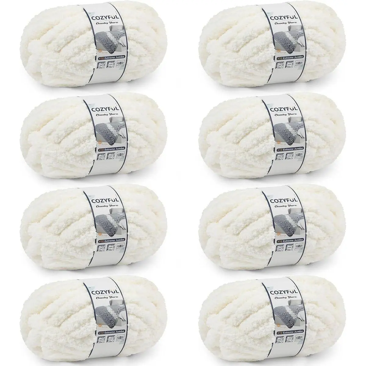Chunky Yarn for Hand Knitting - #10 Chunky Chenille Yarn, Jumbo Big Thick Chunky Yarns for Crocheting, Super Bulky Chunky Knit Blanket Yarns, 8 Skein (25 yds 8 oz Each Skein), Cream