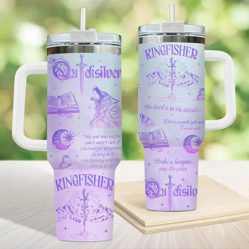 Quicksilver Series Stainless Tumbler, Fantasy Bookish Merch, Kingfisher Tumbler, Bookish Tumbler, Romance Novel Coffee Tumbler