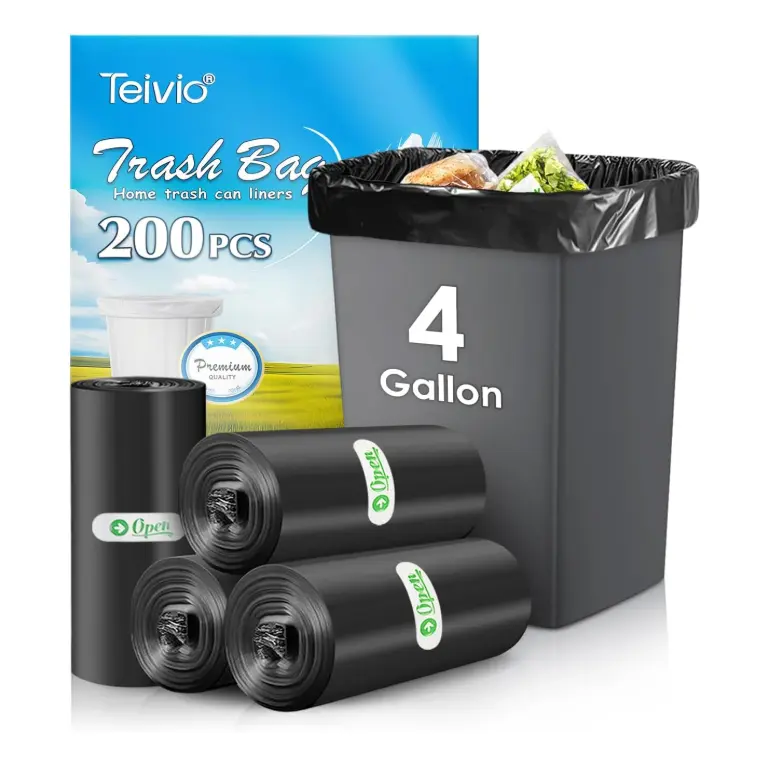 4 Gallon 200 Counts Strong Trash Bags Garbage Bags, Bathroom Trash Can Bin Liners, Small Plastic Bags for Home Office Kitchen Kitchen (Black)