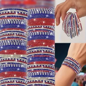15/30/45/60pcs Patriotic Red, White & Blue Rhinestone Stretch Bracelets - Elastic Bangles For Daily Wear And Independence Day Gift - Simple, Vacation Style Jewelry - Fits All Seasons