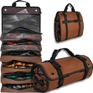 Heavy-Duty Waxed Canvas Tool Roll, 7-Pockets Tool Wrap Roll, 15L Tool Roll Bag, Large Roll Up Tool Bag For Mechanics.