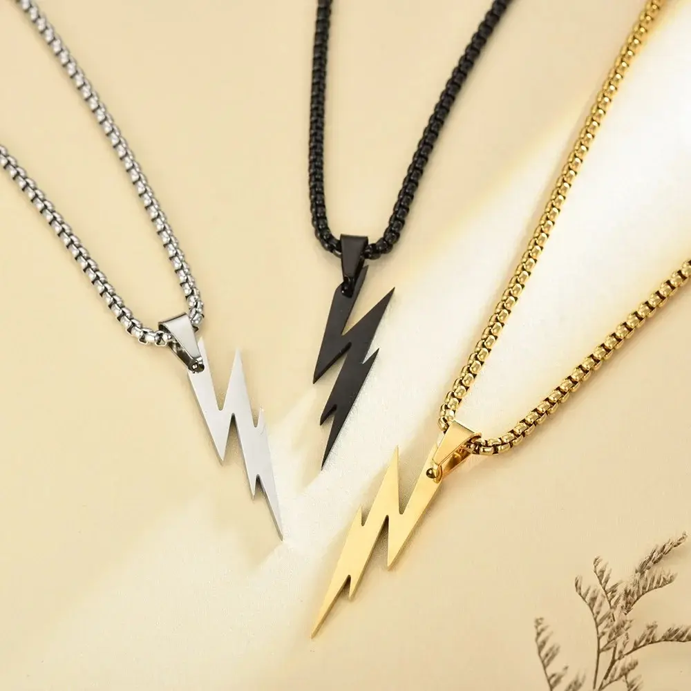 Men's/Boys' Punk-Style Lightning Bolt Pendant Necklace – Hip-Hop Trend Jewelry Gift