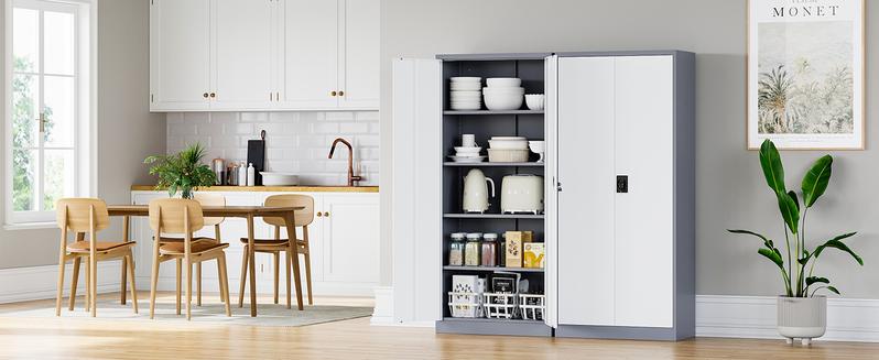 Yizosh Metal Garage Storage Cabinet with Locking Doors and 2 Drawers, Heavy Duty Steel Tool Cabinet with Pegboard, 71" - Lockable Cabinets for Garage, Warehouse, Basement