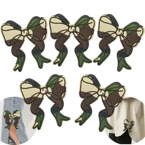 5Pcs Iron On Patches Camouflage Sweatshirt Side Bow Embroidered Cute Applique Sew On Shiny DIY Decorative Accessories for Hats Clothing