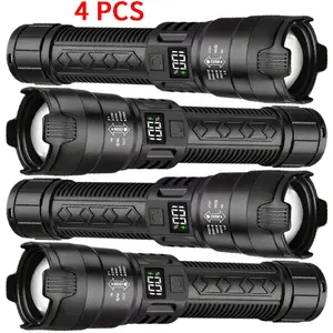 4pcs Rechargeable High-Power LED Flashlights with Zoomable Spotlight, USB Cable, Super Bright, Long Range, Tactical Work Light for Camping, Hunting, Hiking, Emergency, Adjustable Tactical Flashlight