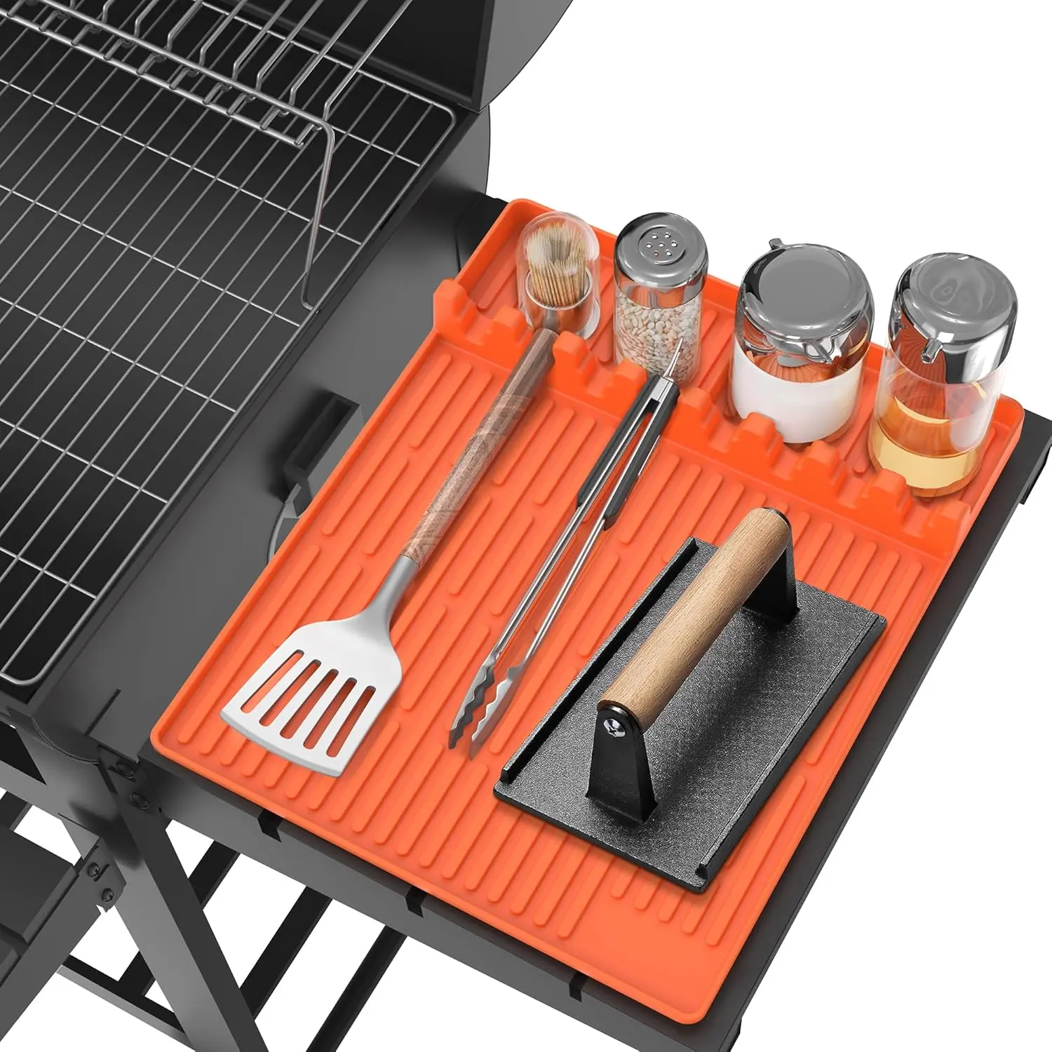 Blackstone Silicone Griddle Tools Mat with Drip Pad - Large Silicone Mat for Griddle Accessories - Side Shelf Mat for BBQ Grills Utensils Orange