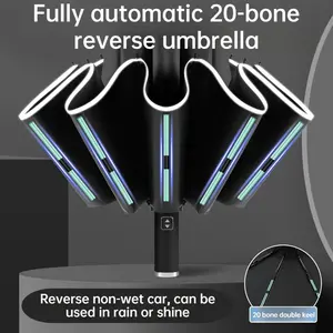 Fully automatic 20 bone reverse vinyl umbrella, double bone windproof and rainproof folding umbrella, not afraid of rain leakage in rainy days