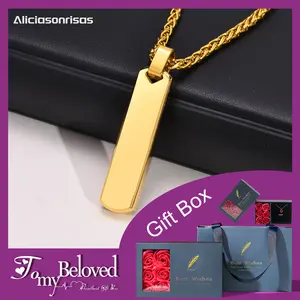PN1676 Customized Lettering Men's and Women's Stainless Steel Necklace Three-Dimensional Rectangular Pendant