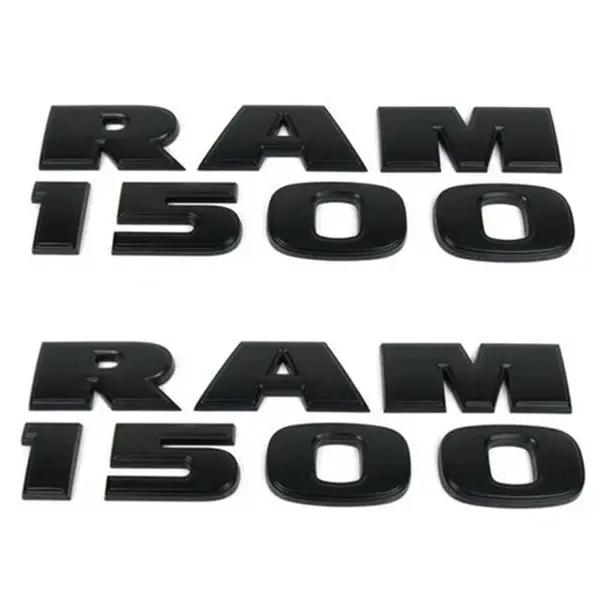 2-Pack 3D Side Badges Emblem Set - UV Resistant Car Exterior Stickers for 2015-2018 RAM 1500 (Black/Chrome/Red, Part No. 68247897AA, 10.8in Long, 3.4in Tall), Fits Side Mounting Areas, Automotive Accessory