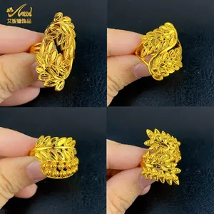 New Trendy Arabic Dubai Leaves Ring Copper Gold Plated Free Size Flower Engagement Ring Luxury Wedding Bands Women Gifts