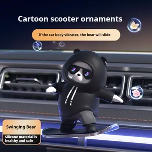 Car Slide Skateboard Bear Ornament Cartoon Skateboard Bear Ornament Swinging Bear Decoration Screen Ornament Moving Bear