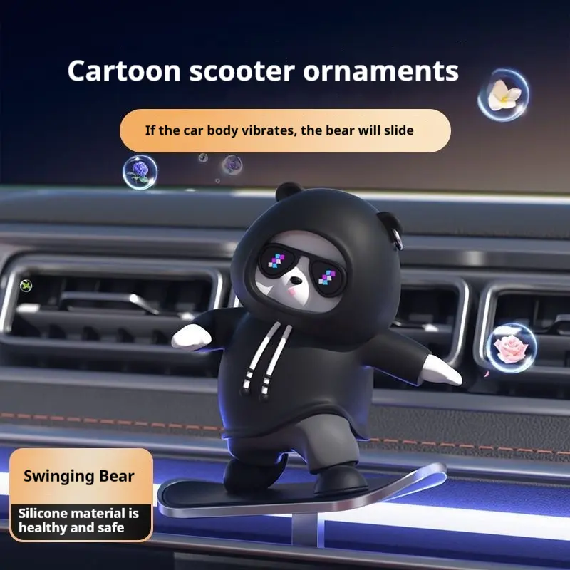 Car Ornament Slide Skateboard Bear Ornament Cartoon Skateboard Bear Ornament Swinging Bear Decoration Screen Ornament Moving Bear